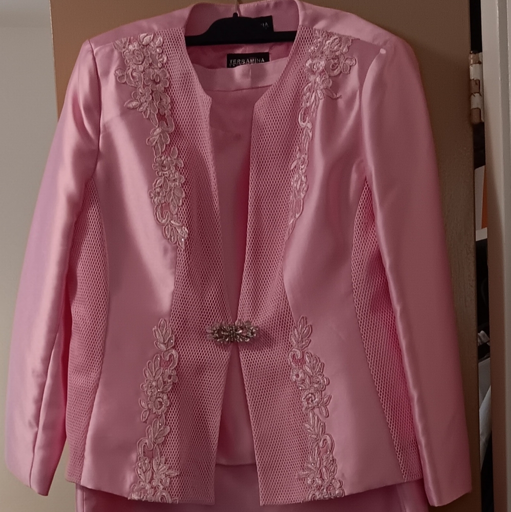 Elegant Pink Women's 3 Pc. Suit with Embroidered Details